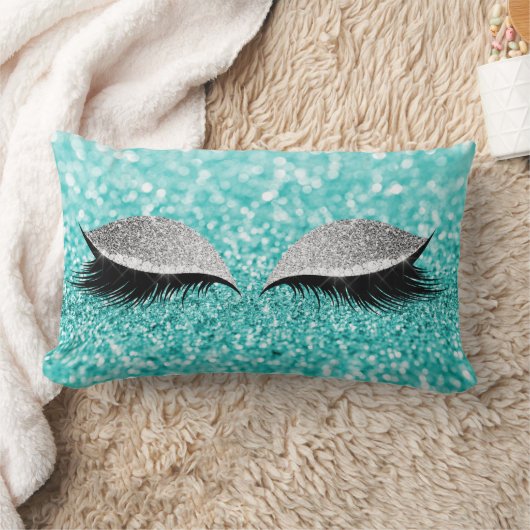 シルバーグレーグリッターブラックグラムメイクアップティファニーアクア ランバークッション (ブランケット)