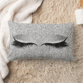 シルバーグレーグリッターブラックグラムメイクアップ美しい ランバークッション (ブランケット)