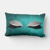 シルバーグレーグリッターブラックメイクアップ結晶ティール(緑がかった色) ランバークッション (裏面)