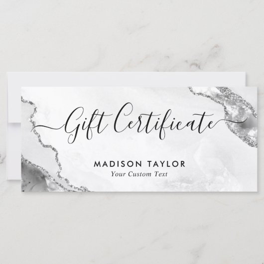 シルバーグレーグリッター瑪瑙の証明書ギフトカード (正面)