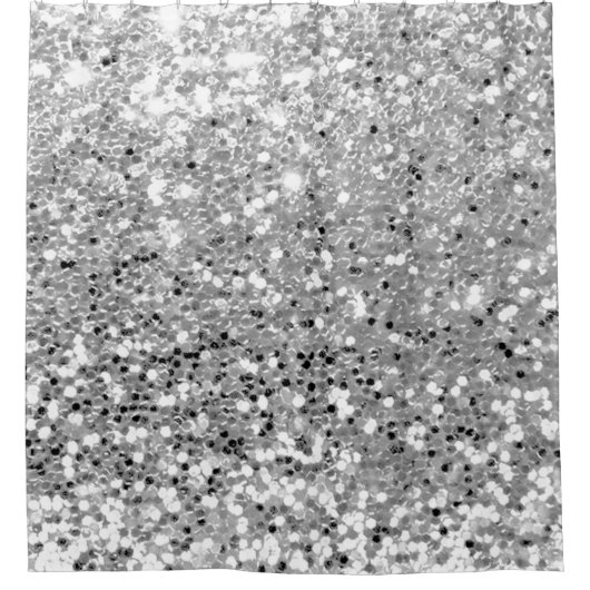 シルバーグレーグレー白フェイクグリッターセクイングラム シャワーカーテン (正面)