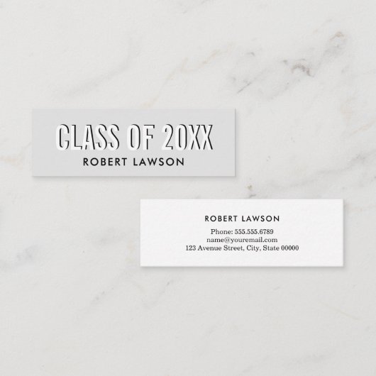 シルバーグレーシックなクラスの卒業名カード スキニー名刺 (正面/裏面)