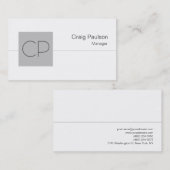 シルバーグレースクエアホワイトモノグラムビジネスカード 名刺 (正面/裏面)