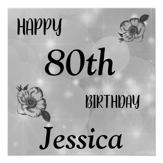 シルバーグレースパークルハッピー80誕生日 ポスター (正面)