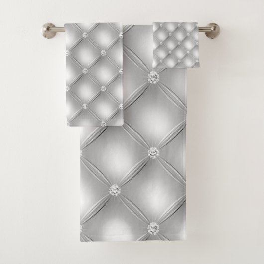 シルバーグレーダイヤモンドサテンバスルーム用タオルセット バスタオルセット (インサイチュ)