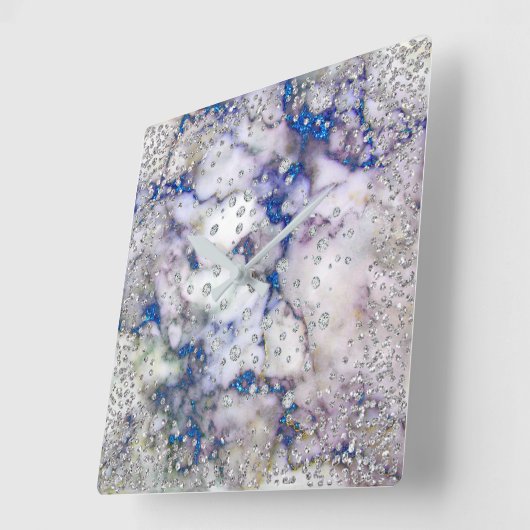 シルバーグレーダイヤモンド結晶マーブルブルーネイビー スクエア壁時計 (傾斜)