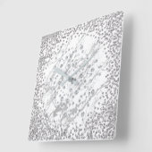 シルバーグレーダイヤモンド結晶大理石ホワイトストローク スクエア壁時計 (傾斜)