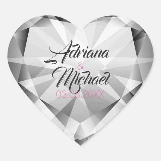 シルバーグレーダイヤモンド – 日付を保存 ハートシール (正面)