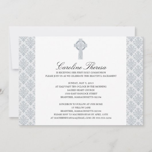 シルバーグレーダマスクセルティッククロスファースト聖餐式 招待状 (正面)