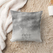 シルバーグレーディスコボールモザイクスパークリーモノグラム クッション (ブランケット)