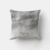 シルバーグレーディスコボールモザイクスパークリーモノグラム クッション (裏面)