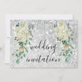 シルバーグレードリップスグリットフローラミントグリーン結婚ズ 招待状 (正面)