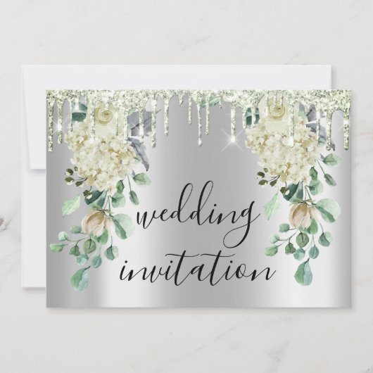 シルバーグレードリップスグレーフローラミントグリーン結婚ズ 招待状 (正面)