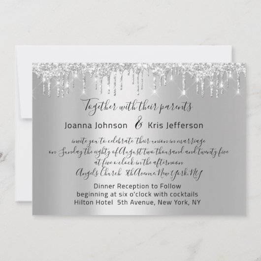 シルバーグレードリップスグレーブラック結婚スパーク 招待状 (裏面)