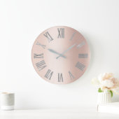 シルバーグレーバラピンクミニマルローマンナンバールルクス ラージ壁時計 (ホーム)