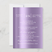 シルバーグレーパープルリップグリッターブライダルスウィート16th 招待状 (裏面)
