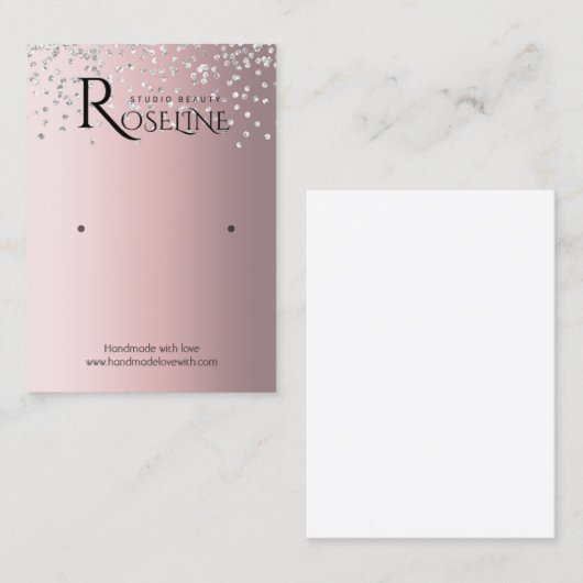 シルバーグレーピンクグリッターのジュエリー表示 名刺 (正面/裏面)