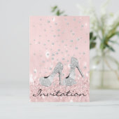 シルバーグレーピンクダイヤモンドシューズグリッターブライダル16th 招待状 (スタンド正面)