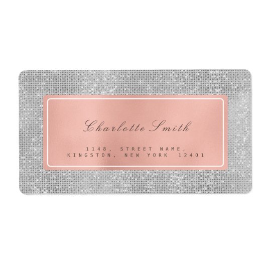 シルバーグレーピンクローズ金ゴールド差出人住所ラベル ラベル (正面)
