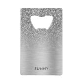 シルバーグレーフェイクグリッターとメタリックテクスチャブレンド クレジットカード栓抜き (正面)