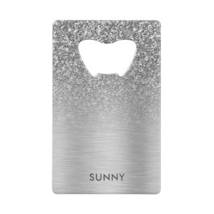 シルバーグレーフェイクグリッターとメタリックテクスチャブレンド クレジットカード栓抜き