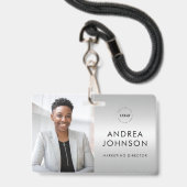 シルバーグレーフォトIDカードカスタムと文字 バッジ (正面（ネックストラップ付）)