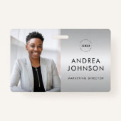 シルバーグレーフォトIDカードカスタムと文字 バッジ (正面)