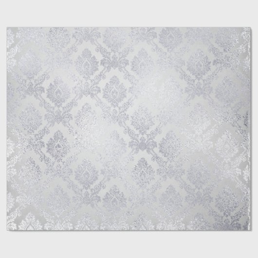 シルバーグレーフローラダマスクフローラモノクロ王室のム ラッピングペーパー (フラット)
