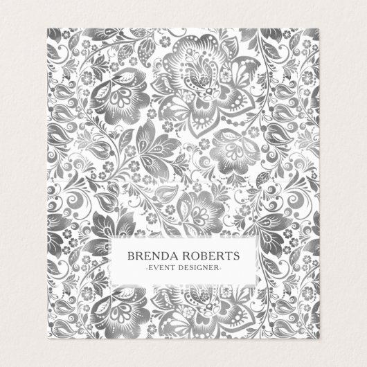 シルバーグレーフローラダマスク 名刺 (外部フラット)