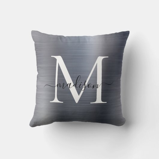 シルバーグレーブラシ仕上げメタルスクリプガーリートモノグラム クッション (裏面)