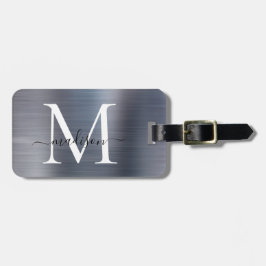 シルバーグレーブラシ仕上げメタルスクリプトモノグラムかわいい ラゲッジタグ