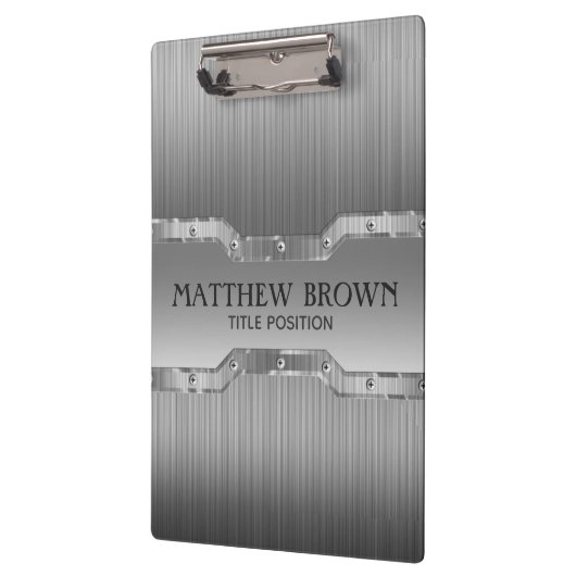 シルバーグレーブラシ仕上げメタルルック クリップボード (左)