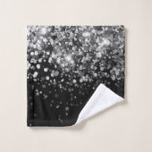 シルバーグレーブラックグリッター#3 (フェイクグリッター) バスタオルセット (ウォッシュタオル)