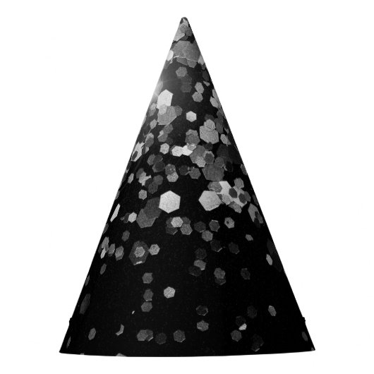 シルバーグレーブラックグリッター#3 (フェイクグリッター) パーティーハット (正面)