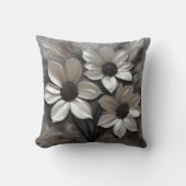 シルバーグレーブラックモダンフローラ クッション (正面)