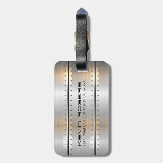シルバーグレーブラッシュアルミニウム幾何学的デザイン ラゲッジタグ (裏面縦)