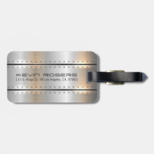 シルバーグレーブラッシュアルミニウム幾何学的デザイン ラゲッジタグ (裏面横)