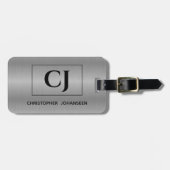 シルバーグレーブラッシュメタルブラックはっきりしたモノグラムの ラゲッジタグ (正面横)