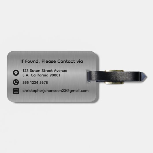 シルバーグレーブラッシュメタルブラックはっきりしたモノグラムの ラゲッジタグ (裏面横)