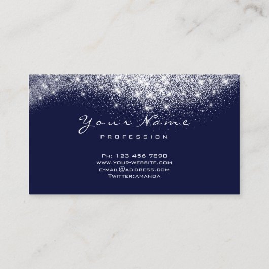 シルバーグレーブルーネイビーグリッターメイクアップアーティストラッシュズ 名刺 (裏面)