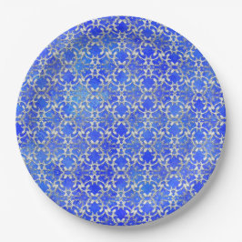シルバーグレーブルー踊りスクロールのパターン ペーパープレート