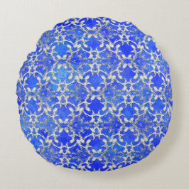 シルバーグレーブルー踊りスクロールのパターン ラウンドクッション