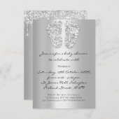 シルバーグレーベビーガールボーイシャワー足 招待状 (正面/裏面)