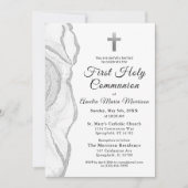 シルバーグレーホワイトアゲート最初の聖餐式の少女 招待状 (正面)