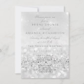 シルバーグレーホワイトグリッターブライダルシャワー 招待状 (正面)