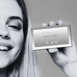 シルバーグレーホワイトジュエリーグラデーションズきらめくモノグラム 名刺