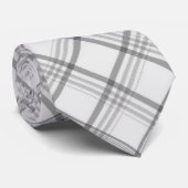シルバーグレーホワイトチェックプリントメンズタイ ネクタイ (ロール)