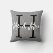 シルバーグレーホワイト抽象芸術パターンモノグラム クッション (裏面)