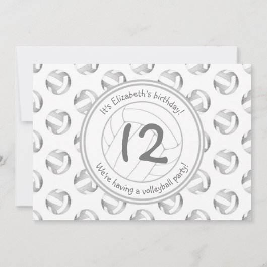 シルバーグレーボールパターン女の子の誕生日 招待状 (裏面)
