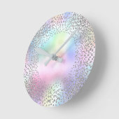 シルバーグレーメタリックユニコーングリッター赤面ピンク ラウンド壁時計 (傾斜)